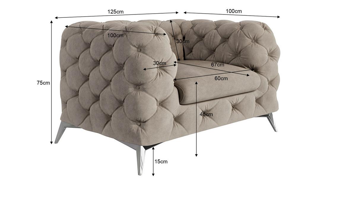CHESTERFIELD-SESSEL Laura Dunkle Creme Samt - Silberfarben/Creme, Holz/Textil (125/75/100cm) - S-Style Möbel