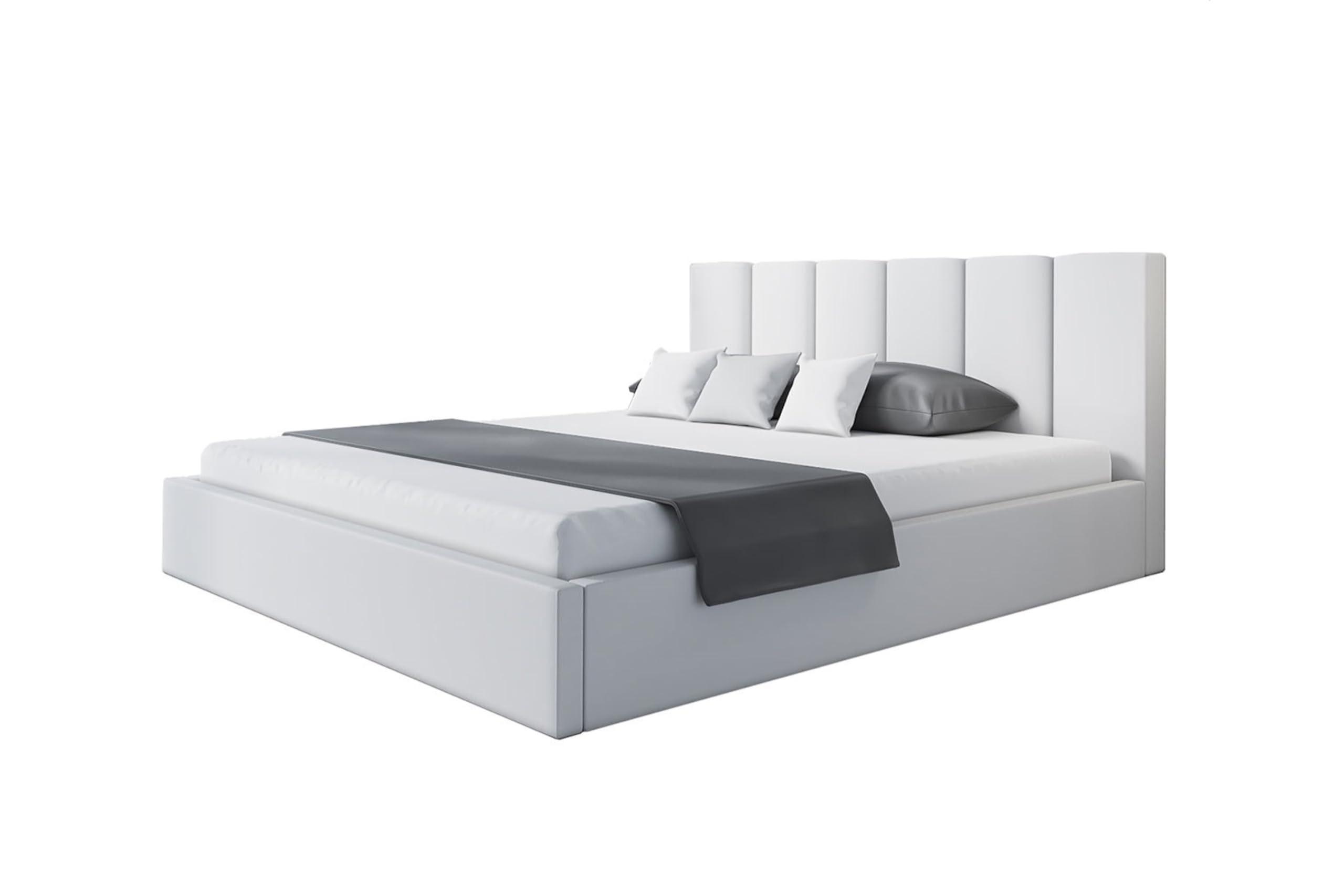 BETT 180x200 - Polsterbett mit Bettkasten und Metallrahmen - Modern Betten - Weicher Jasminstoff - Kollektion Tokio, Weiß - Weiß, Holz/Textil (180/200cm) - Alpi-Möbel