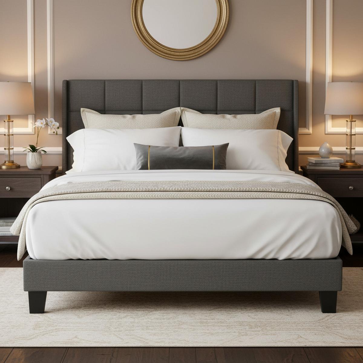 POLSTERBETT Grau Leinen mit Matratze & Lattenrost 140×200 cm - Grau, Holzwerkstoff/Textil (140/200cm) - Urban Meuble