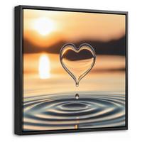 LEINWAND Bilder mit Rahmen - Herz - Wasser - Sonnenuntergang - Natur - Zen - 20x20 - Bernsteinfarben, Textil (20/20cm) - MuchoWow