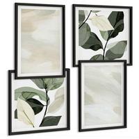 BILDER SET 4er Set - 50x50 cm & 40x60 cm Schwarzer Rahmen - Leuchtende, abstrakte Boho-Farben - Schwarz, Kunststoff (50/50cm) - TULUP