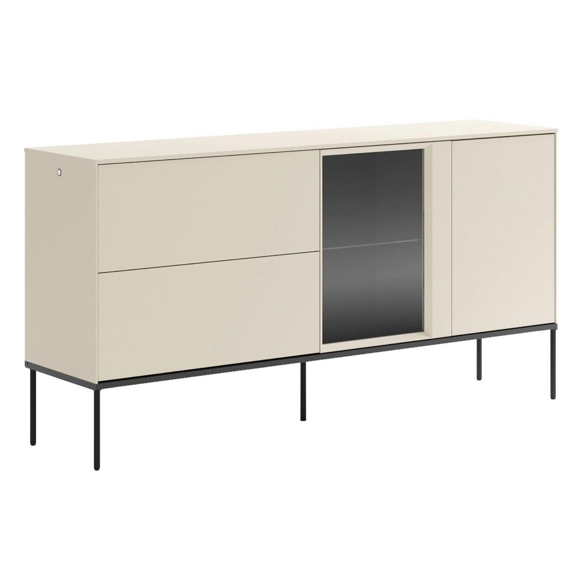 SIDEBOARD Bellezo mit beleuchteter Glasvitrine Creme 196 cm - Creme/Schwarz, Holzwerkstoff/Metall (166/85/41cm) - Selsey