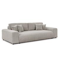 BIGSOFA Mollis Hellgrau Plüschcord mit Schlaffunktion - Hellgrau/Schwarz, Holz/Kunststoff (260/77/124cm) - S-Style Möbel