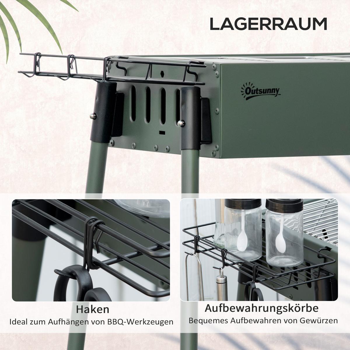 HOLZKOHLEGRILL - Grün, Metall (39/70/94cm) - Outsunny