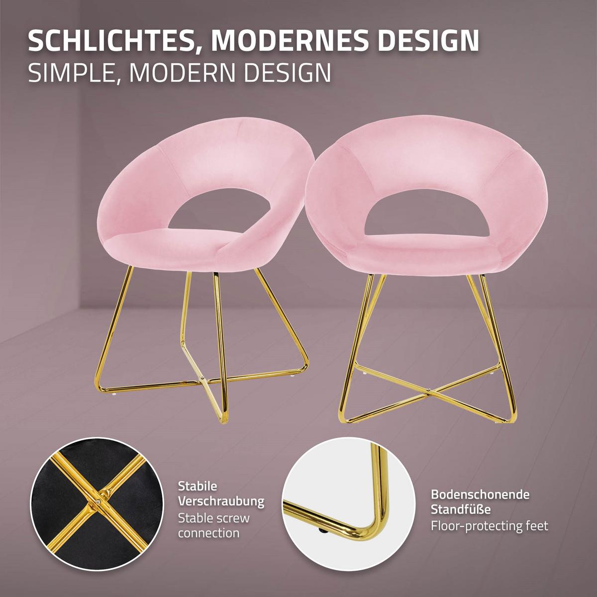 ESSZIMMERSTÜHLE 2er Set Rosa Samt - Pink/Goldfarben, Metall (53/77/64cm) - ML-DESIGN