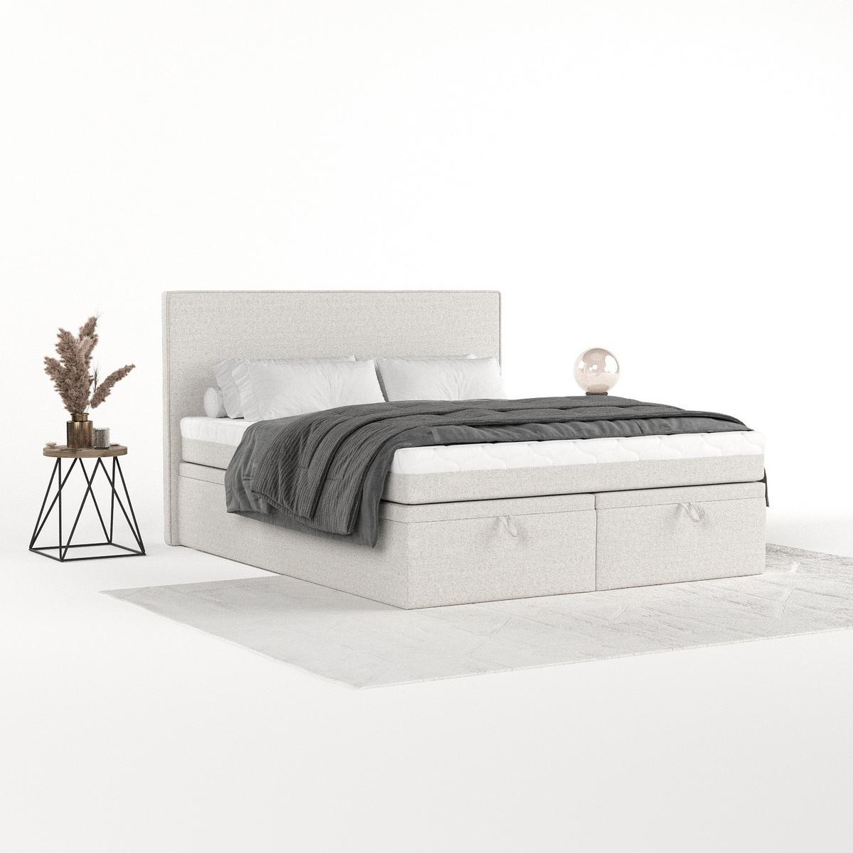 BOXBETT Zalla 200/200 cm Hellbeige im Riva Stoff - Sandfarben/Schwarz, Holz/Holzwerkstoff (200/200cm) - AltaBeds