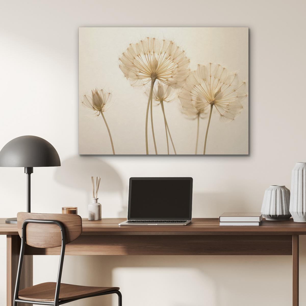 AKUSTIKBILD Sonnenlicht - Löwenzahn - Botanisch - Blumen Gemälde 80x60 cm - Creme, Kunststoff (80/60/0.9cm) - MuchoWow