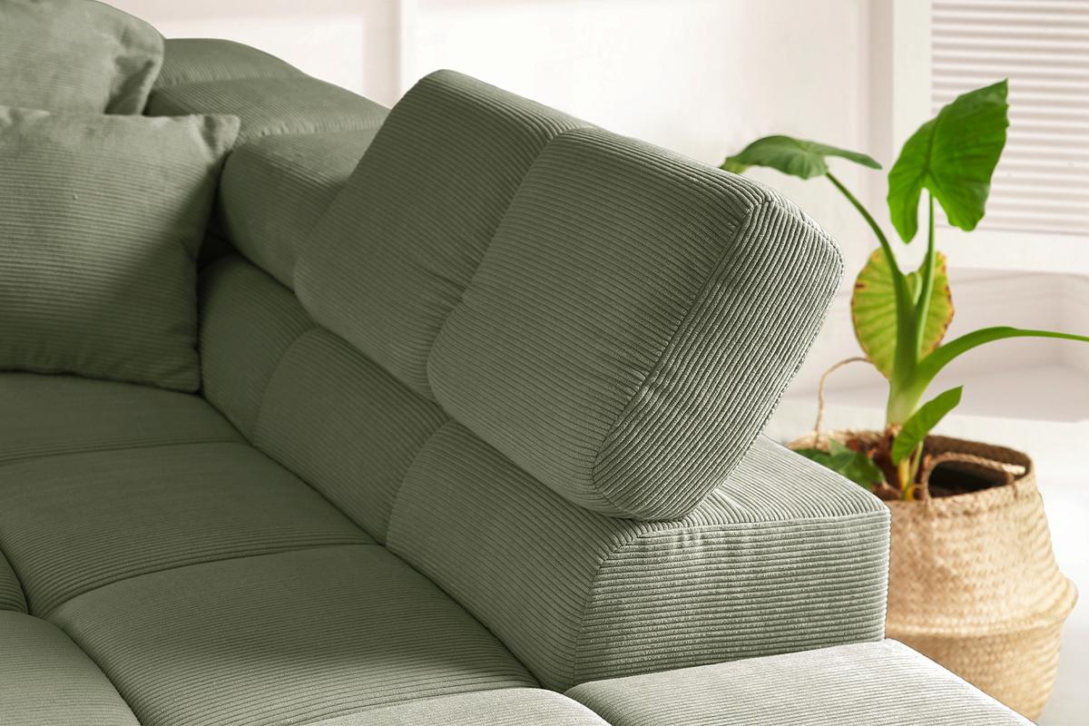 ECKSOFA MIT MOTORISCHEM SITZVORZUG NEVADA Dunkelgrün Cord Relaxfunktion - Dunkelgrün/Schwarz, Kunststoff/Textil (319/215cm) - KAWOLA