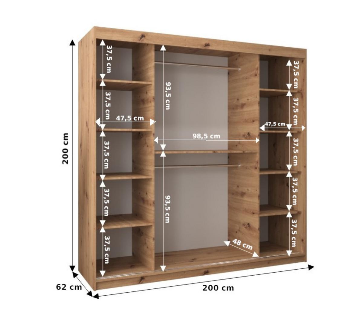 SCHWEBETÜRENSCHRANK 200/200/62 2-türig - Silberfarben/Sonoma Eiche, Holz/Kunststoff (200/200/62cm) - MÖBEL KRYSPOL