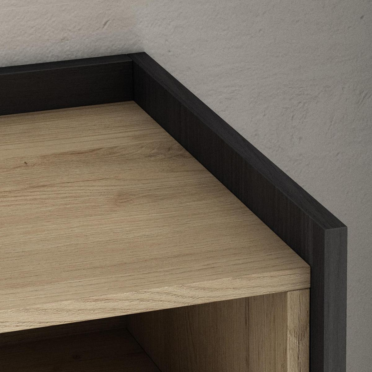 LOWBOARD, Eiche und Schwarz, 207/37/50cm, mit Led - Eichefarben, Holzwerkstoff (207/50/37cm) - Skraut Home