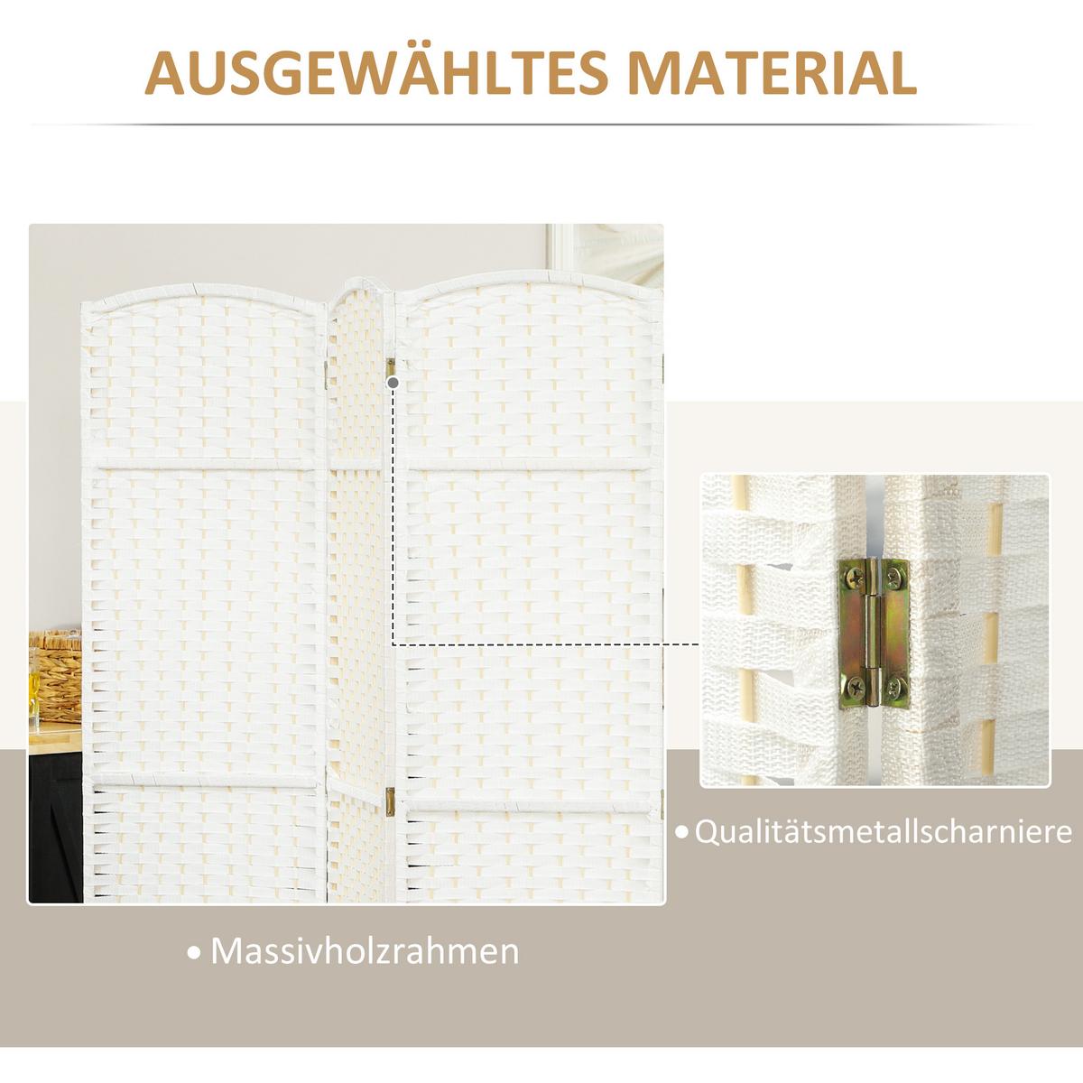 PARAVENT 6-teilig 240 x 170 cm Raumteiler Trennwand aus Kiefernholz Weiß - Weiß, Holz (1.6/170/240cm) - HOMCOM