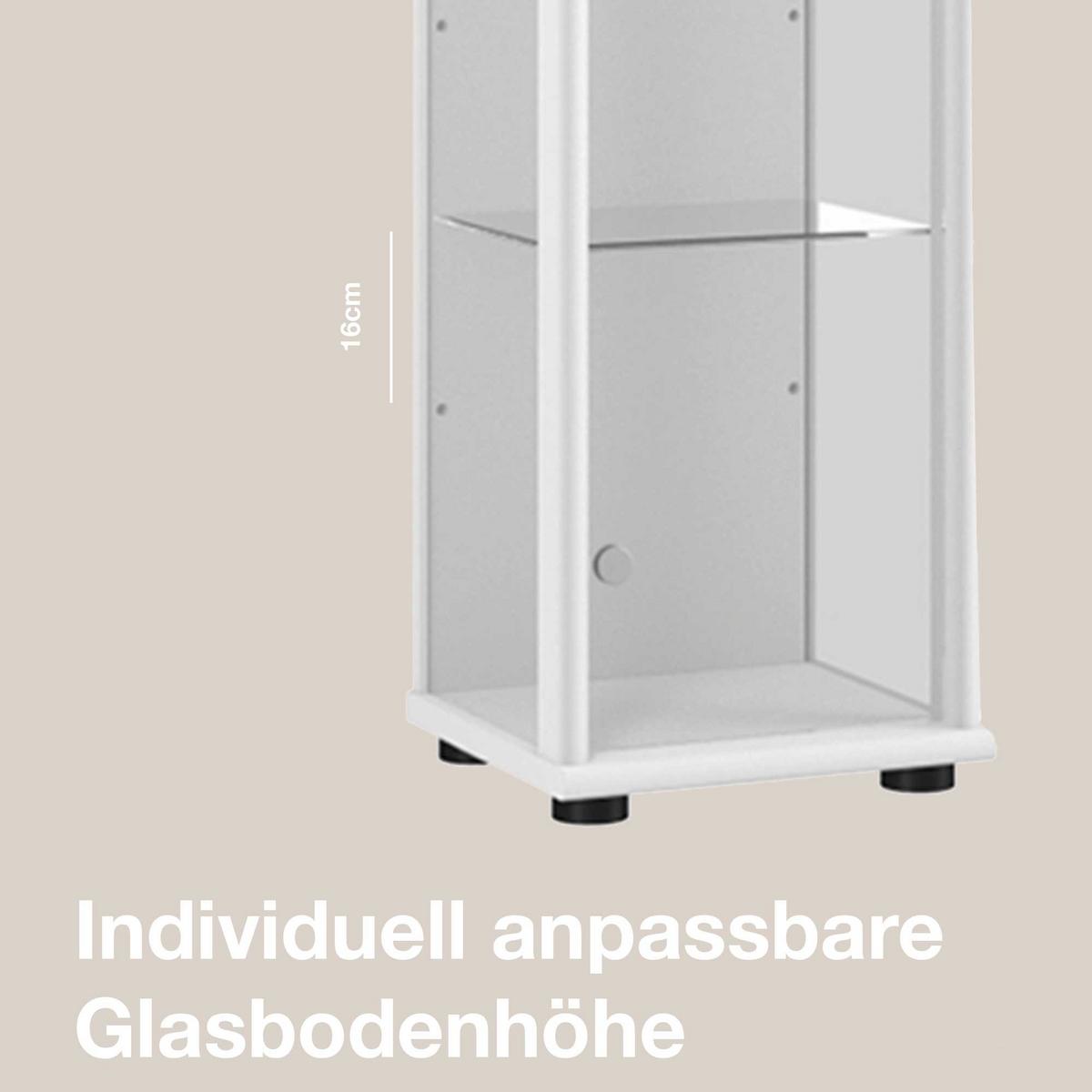 GLASVITRINE 33/37/176 cm mit LED & 4 höhenverstellbaren Glasböden - Transparent/Silberfarben, Glas/Holzwerkstoff (37/176/33cm) - K-Möbel