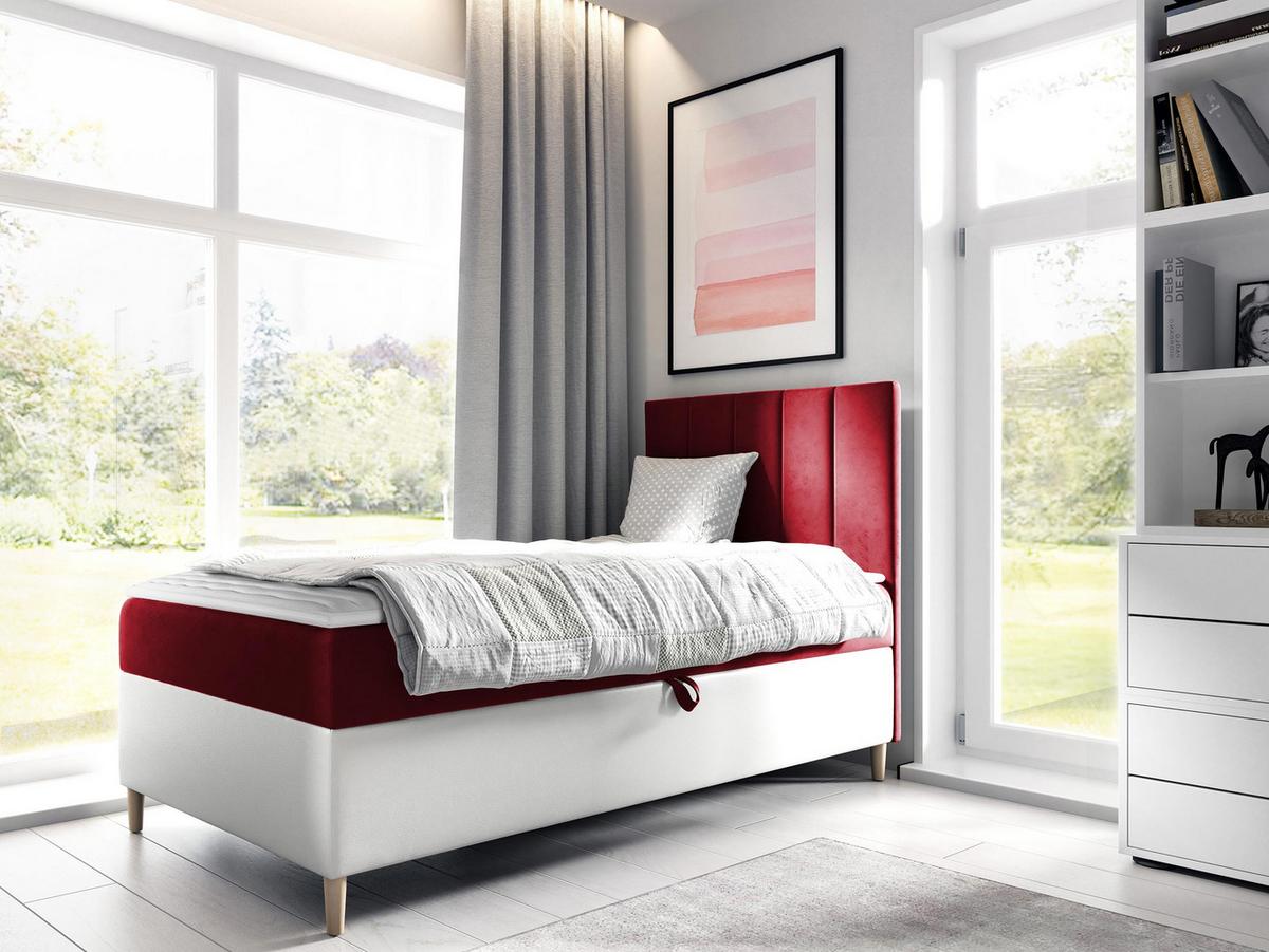 BOXBETT Maja Junior 1, Seite zum Öffnen des Bettkastens: Rechts - H3 - Rot/Weiß, Holz (100/200cm) - MIRJAN24