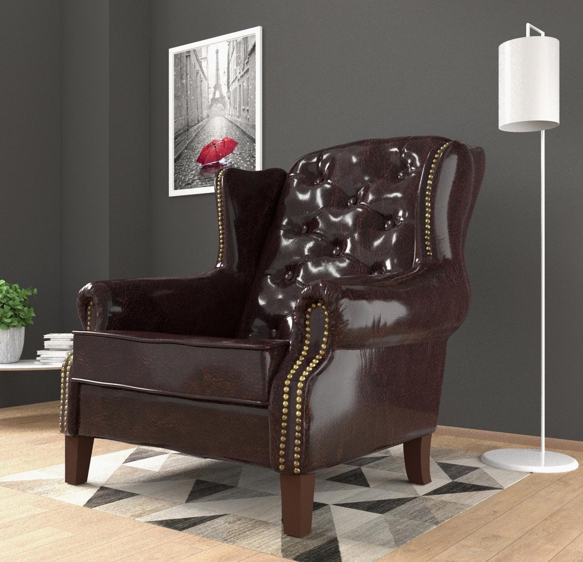 CHESTERFIELD-SESSEL Lento Braun vegan Leder - Graubraun/Braun, Holz/Textil (102/102/93cm) - S-Style Möbel