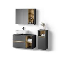 BADMÖBEL-SET Vomano Anthrazit 3 Teile, mit Midischrank - Anthrazit, Holzwerkstoff (100/75/45cm) - Livinity®
