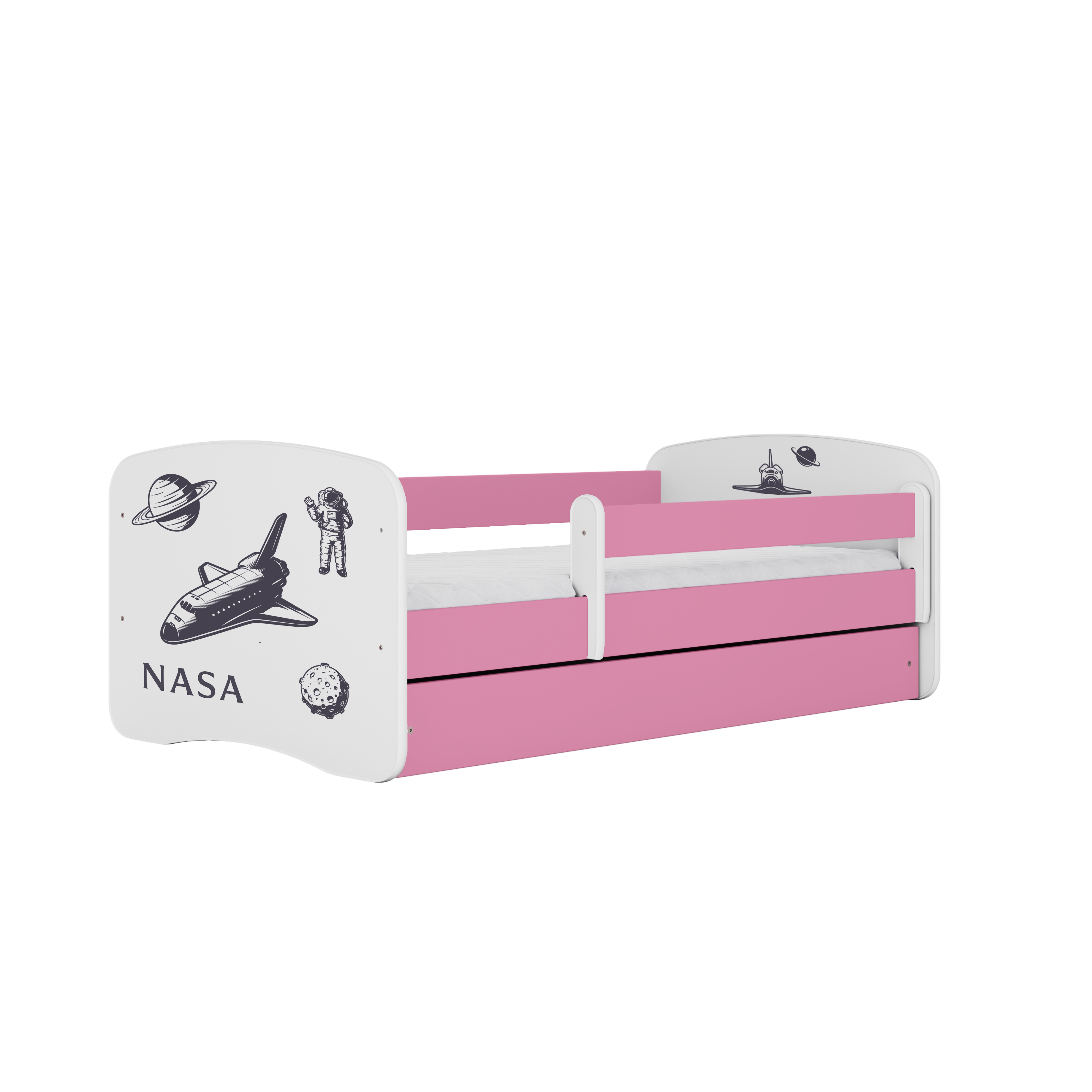 KINDERBETT NASA mit Schublade 140/70 80/61/144 - Rosa, Holzwerkstoff (70/140cm) - RAUMHIRSCH FURNITURE