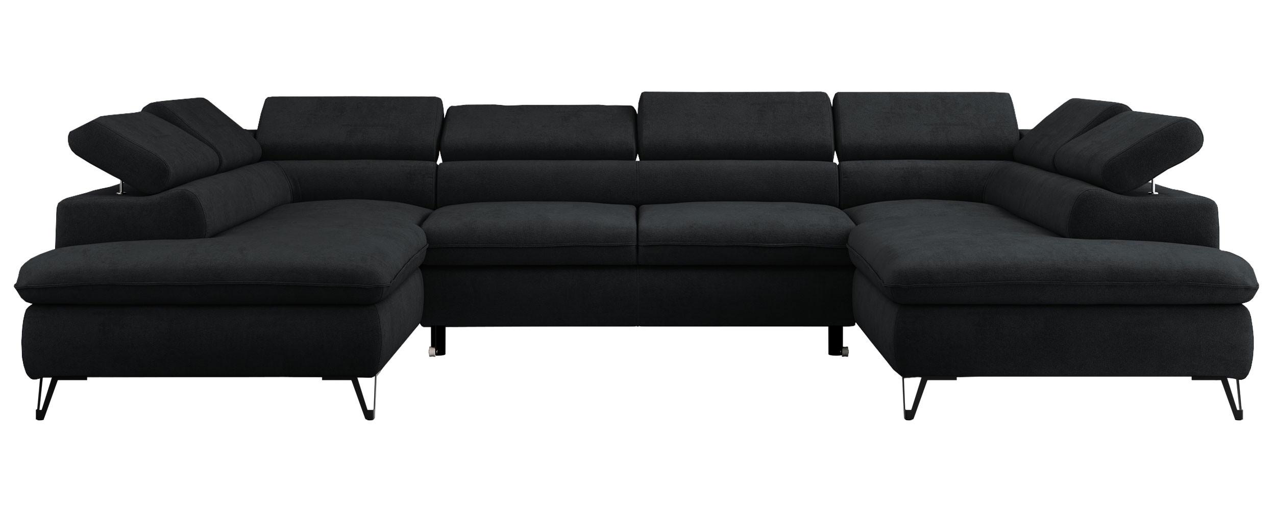 WOHNLANDSCHAFT PETER U Samt Schwarz - Schwarz, Textil/Metall (346/76/208cm) - MKS