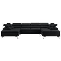 WOHNLANDSCHAFT PETER U Samt Schwarz - Schwarz, Textil/Metall (346/76/208cm) - MKS