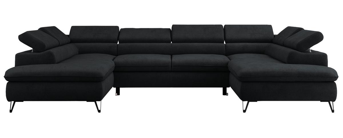 WOHNLANDSCHAFT PEDRO U Samt Schwarz - Schwarz, Textil/Metall (346/76/208cm) - MKS