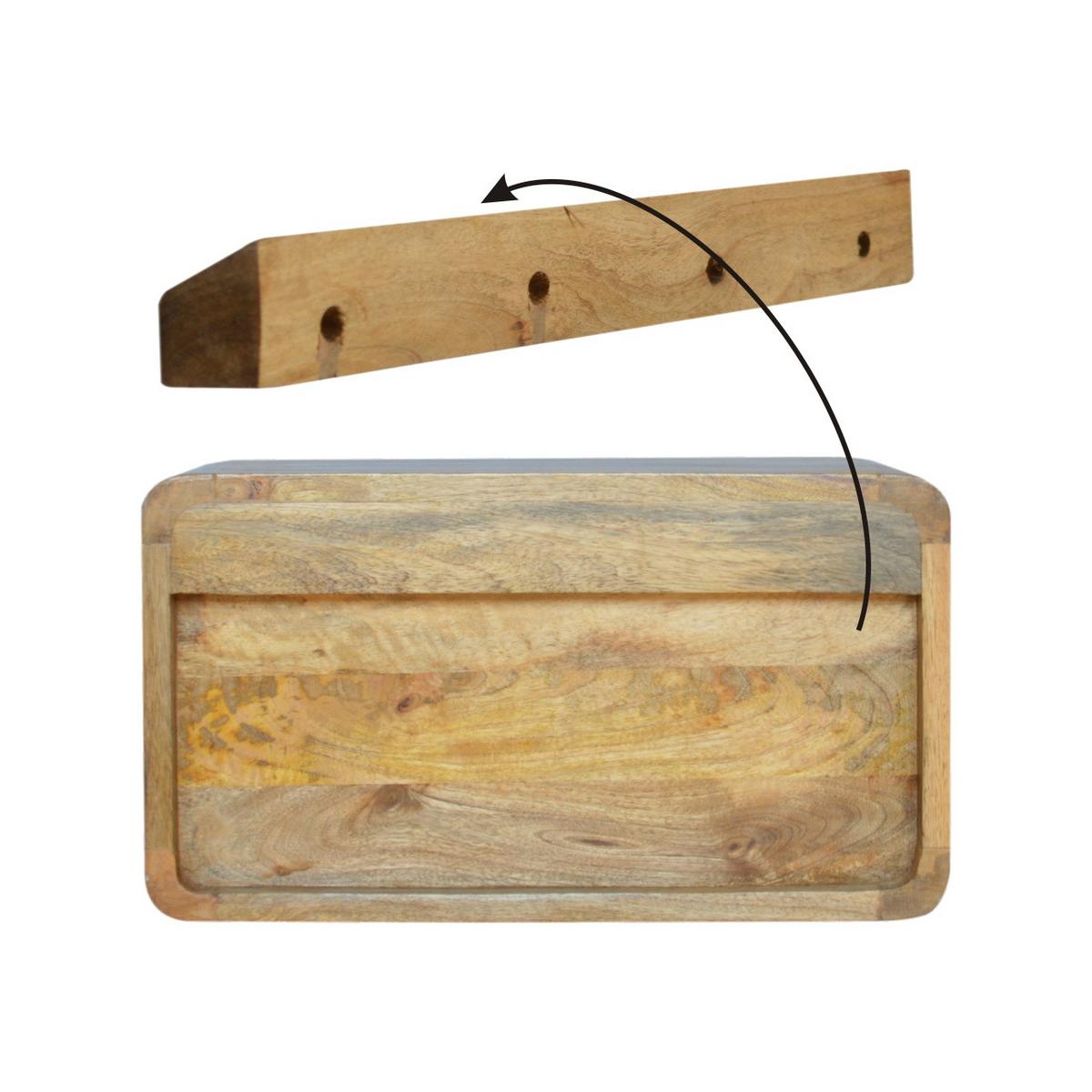 NACHTTISCH aus Massivholz, Wandmontiert, 1 Schublade, 1 offenes Regal, Beige - Eichefarben/Messingfarben, Holz/Metall (45/25/32cm) - Artisan Furniture
