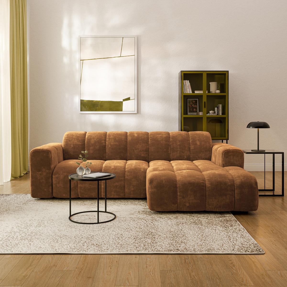 ECKSOFA TISI Hellbraun Chenille - Hellbraun, Holz (274/165cm) - MASSENO