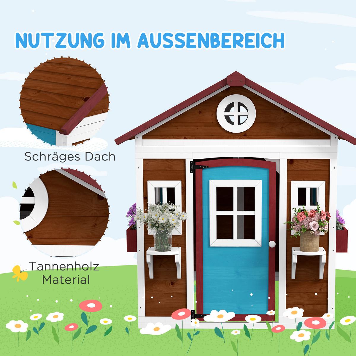 KINDERSPIELHAUS, Mehrfarbig, Tannenholz - Multicolor, Holz (114/135/126.4cm) - Outsunny