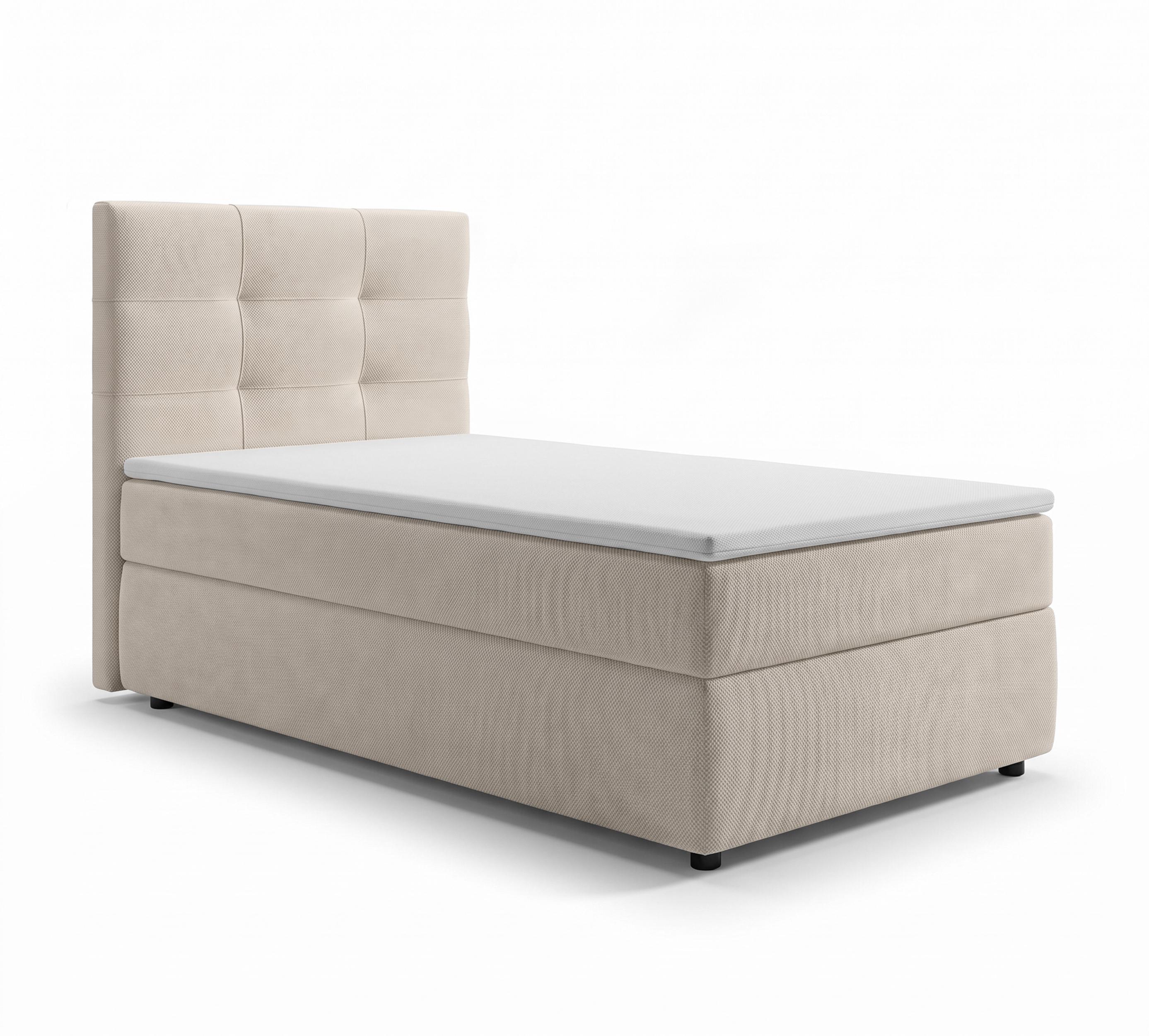 BOXBETT SAKARYA 80x200 cm mit Bettkasten und Matratze - Beige + TOPPER - Beige/Schwarz, Holz/Holzwerkstoff (80/200cm) - AX Living