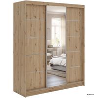 SCHWEBETÜRENSCHRANK mit Schubladen 180 - SKORIA - Eiche Artisan mit Spiegel - Alufarben/Eiche Artisan, Holzwerkstoff/Metall (180/216/61cm) - MKS