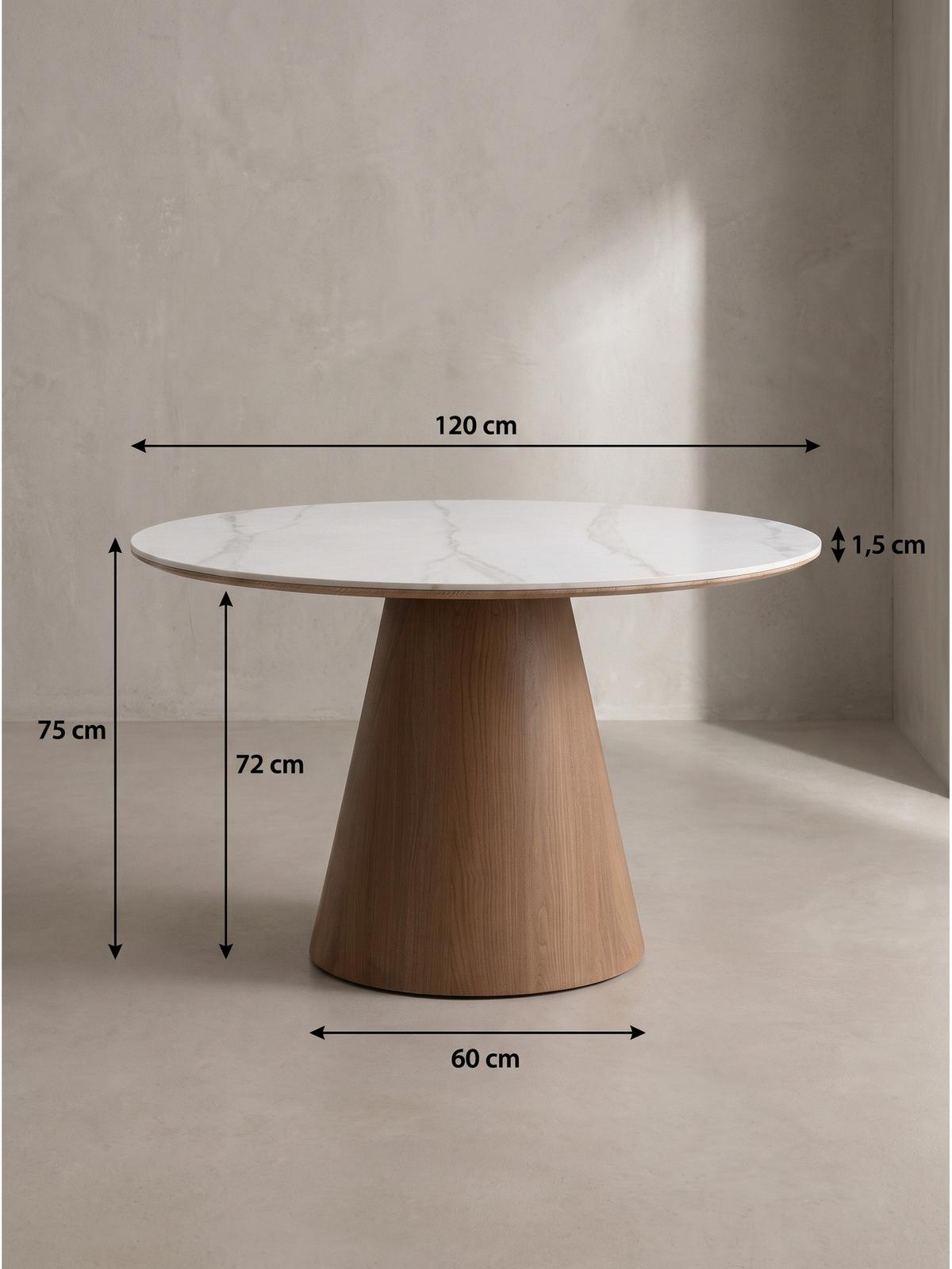ESSTISCH LOVRAN, Sinterstein, Weiß-Braun, Ø 120 x 75 cm - Braun, Holzwerkstoff/Metall (120/120/75cm) - KADIMA DESIGN