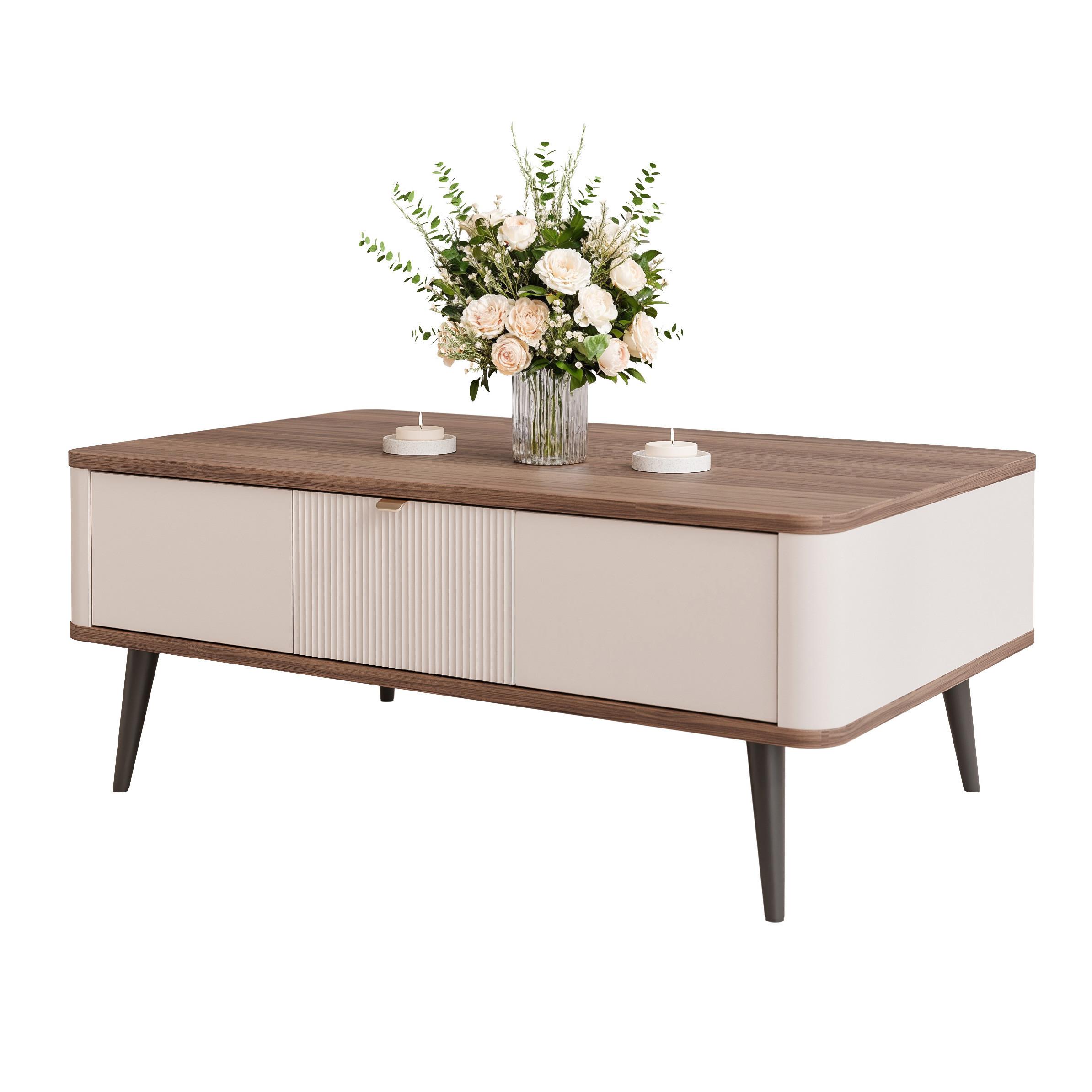 COUCHTISCH NAVANI auf schwarzen Beinen – Kaschmir / Nuss - Kaschmir/Nussbaumfarben, Holzwerkstoff (60/100/42cm) - Idohome