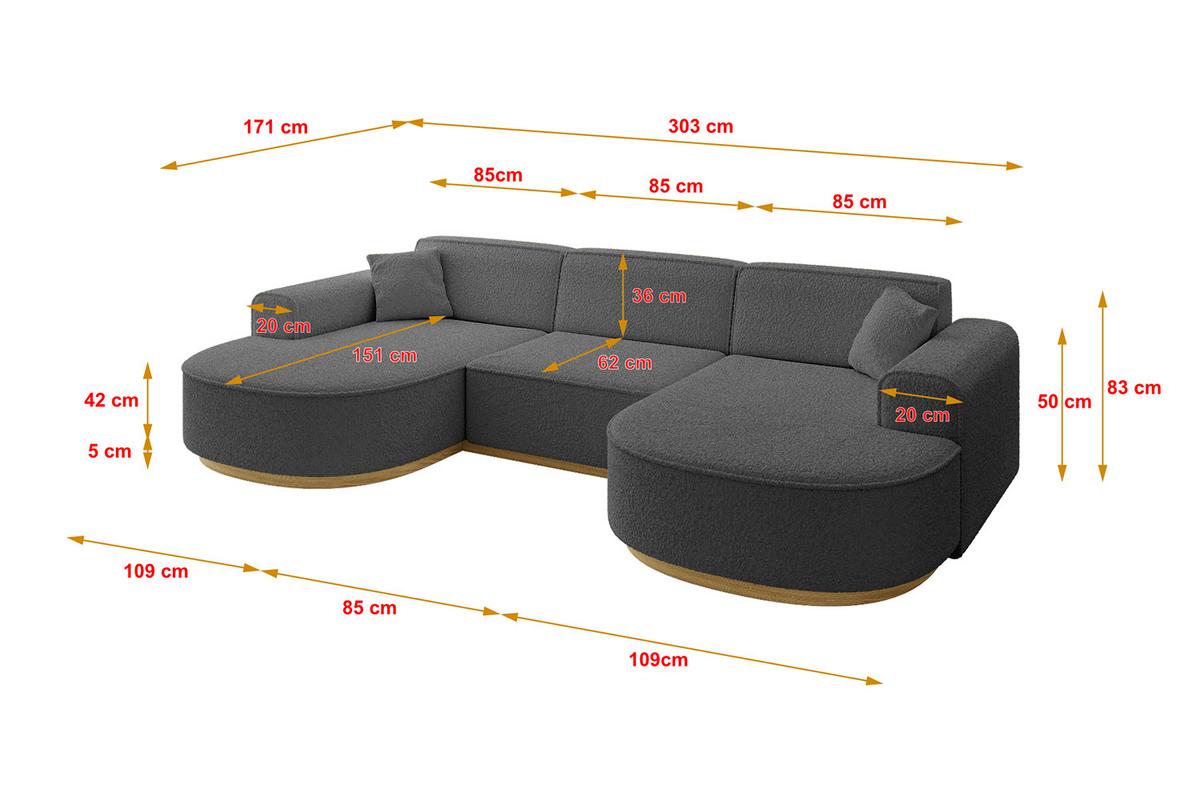 WOHNLANDSCHAFT MARI-U1-v2 - 303x171x83 cm Grau Bouclé - Grau, Holzwerkstoff/Textil (303/83/171cm) - ALTDECOR