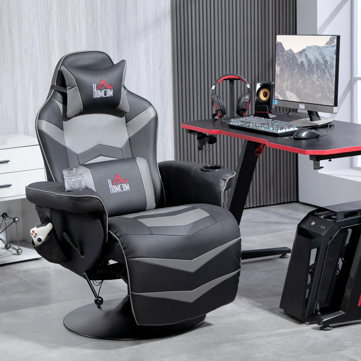 RELAXSESSEL mit Massagefunktion, Elektrisch Fernsehsessel mit Liegefunktion - Schwarz/Grau, Leder/Kunststoff (82.5/111.5/78cm) - HOMCOM