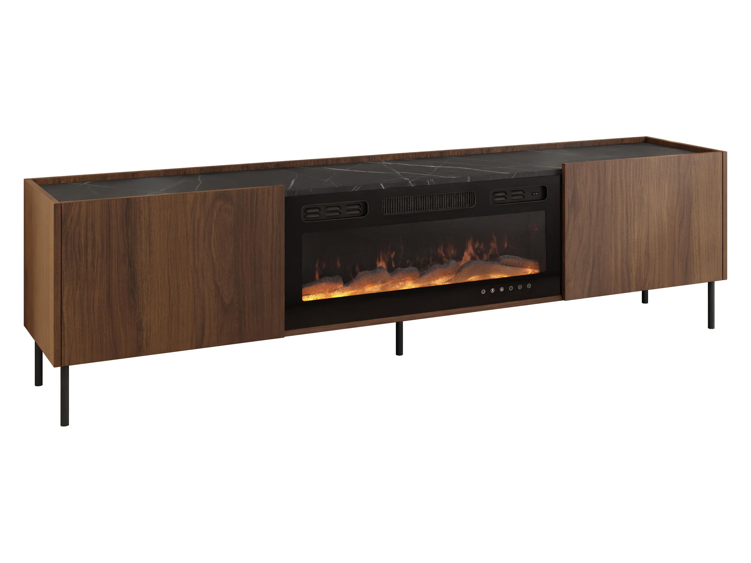 TV-LOWBOARD Tewos 200 K mit Kamin - Nussbaumfarben/Schwarz, Holzwerkstoff/Metall (200/55/37cm) - MIRJAN24