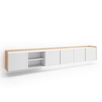 LOWBOARD, Weiß und Eiche, 309/35/50cm, Hängend - Weiß, Holzwerkstoff (309/50/35cm) - Skraut Home