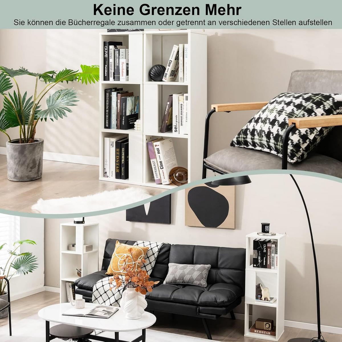 BUCHERREGAL 3 Ebenen Weiß 2er-Set - Weiß, Holz (33/101/33cm) - COSTWAY
