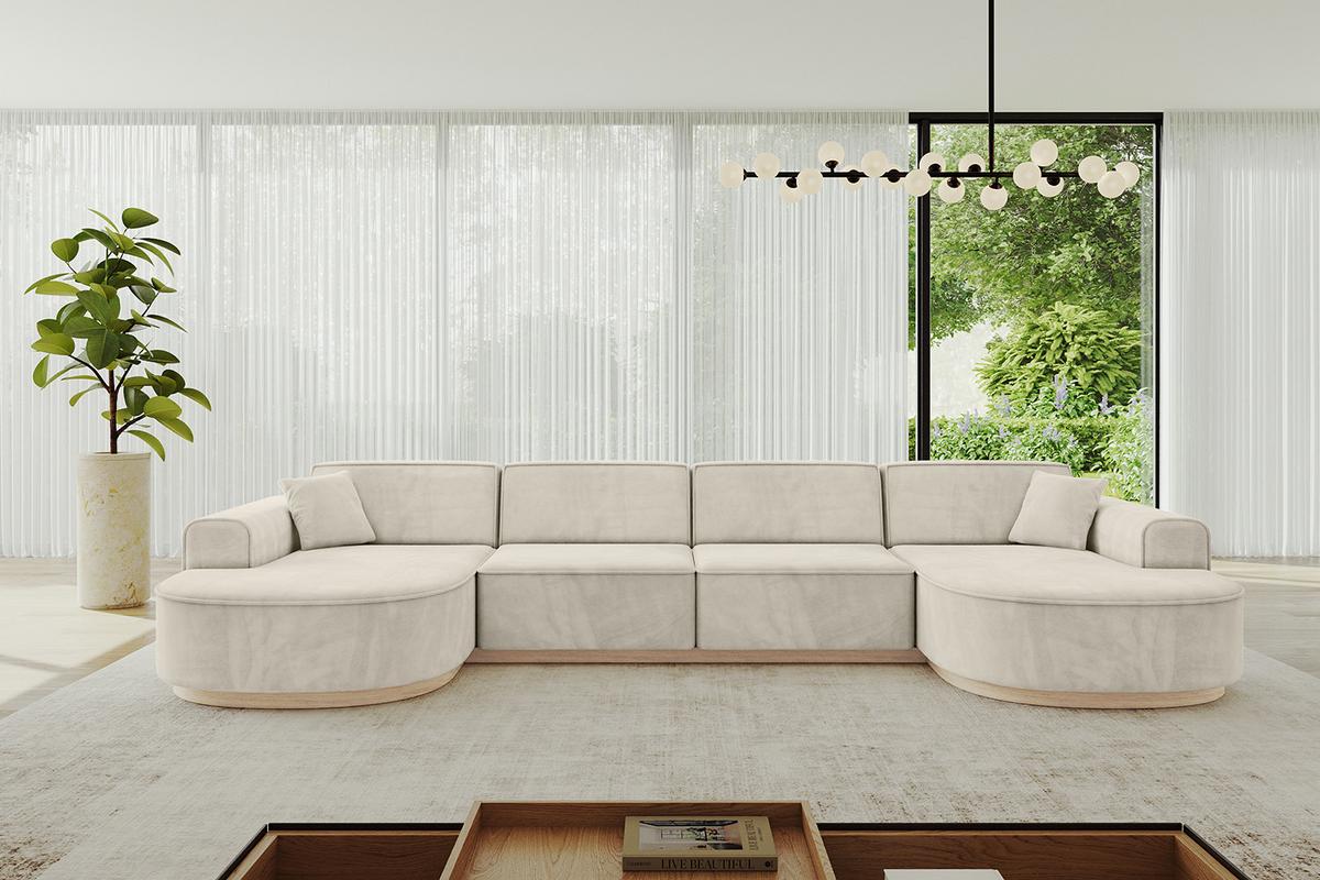 WOHNLANDSCHAFT MARI-U2-v1 - 388x171x83 cm Ecru Velours - Ecru, Holzwerkstoff/Textil (388/83/171cm) - ALTDECOR