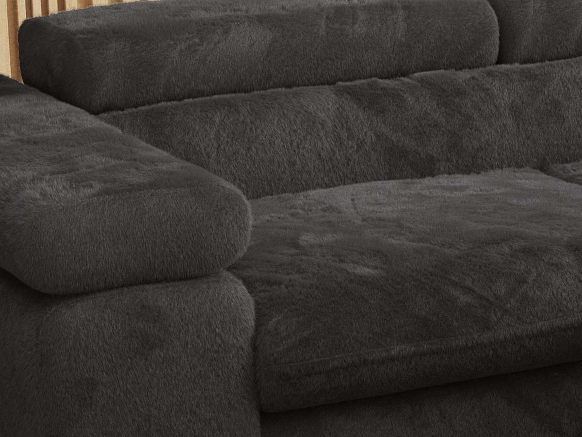 ECKSOFA PEDRO L Anthrazit Plüsch - Links Seite - Anthrazit/Schwarz, Textil/Metall (208/273cm) - MKS