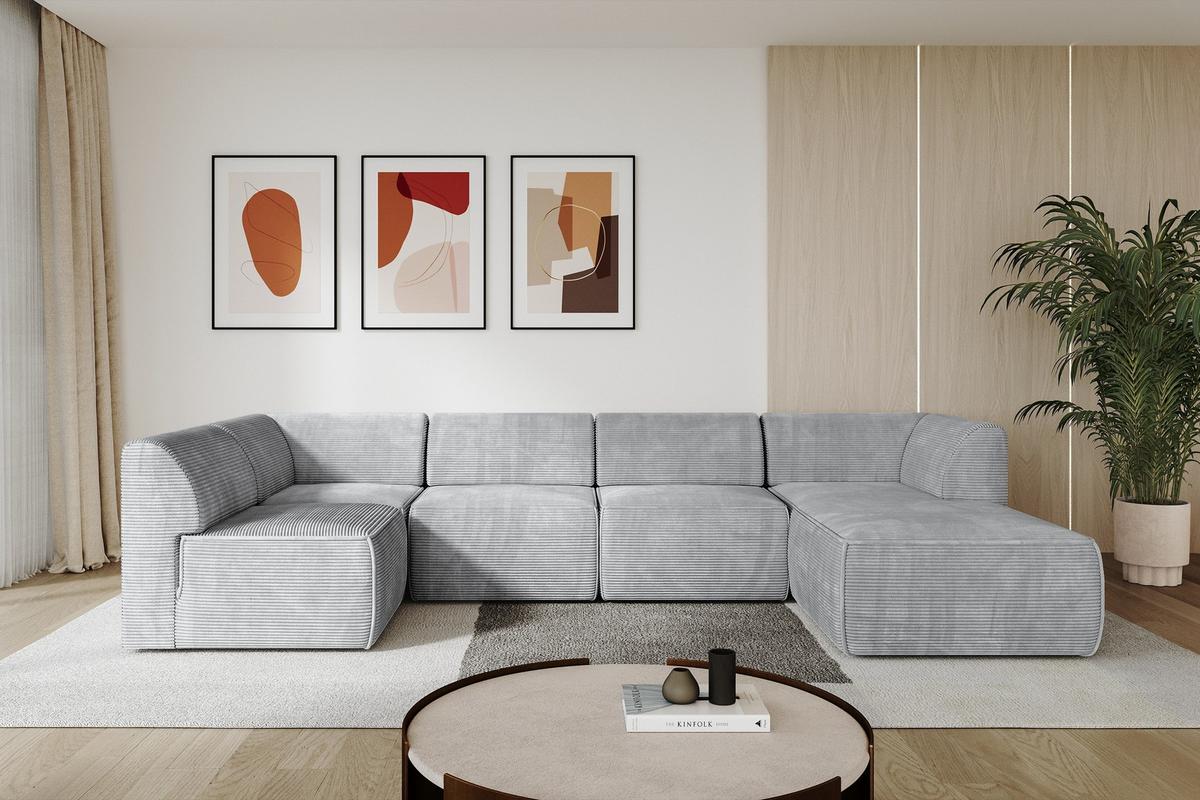 WOHNLANDSCHAFT Ottomane Rechts MOVO-L 345x180x78 cm Grau Cord - Grau, Holzwerkstoff/Kunststoff (180/78/345cm) - ALTDECOR