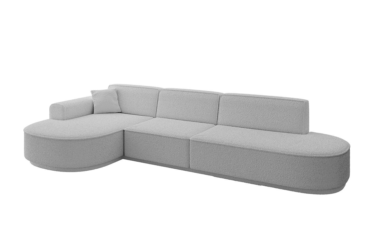 ECKSOFA Ottomane Links MARI-L2-v3 - 328x171x83 cm Hellgrau Bouclé - Hellgrau/Schwarz, Holzwerkstoff/Kunststoff (328/171cm) - ALTDECOR