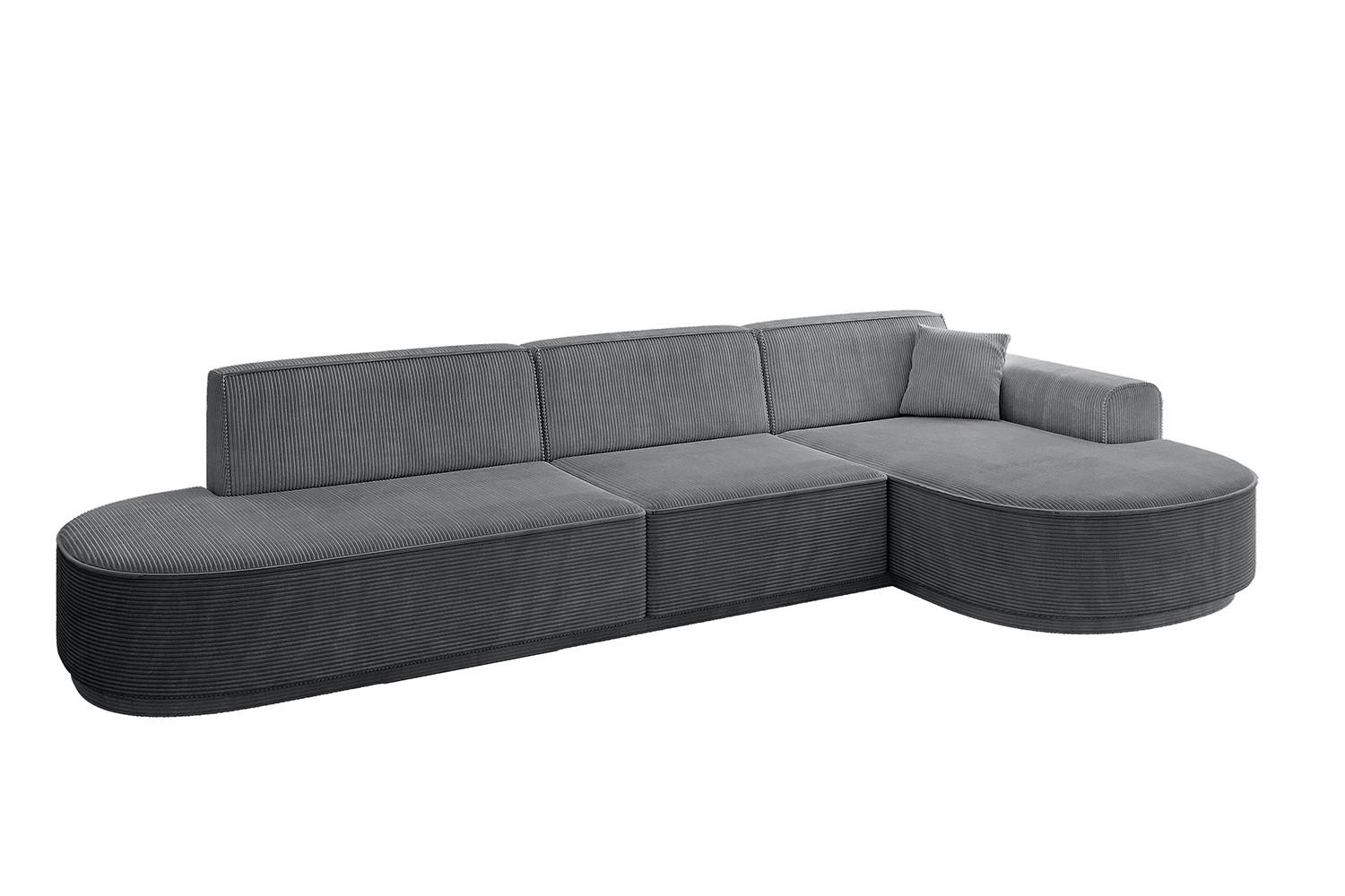 ECKSOFA Ottomane Rechts MARI-L2-v3 - 328x171x83 cm Dunkelgrau Cord - Dunkelgrau/Schwarz, Holzwerkstoff/Kunststoff (171/328cm) - ALTDECOR