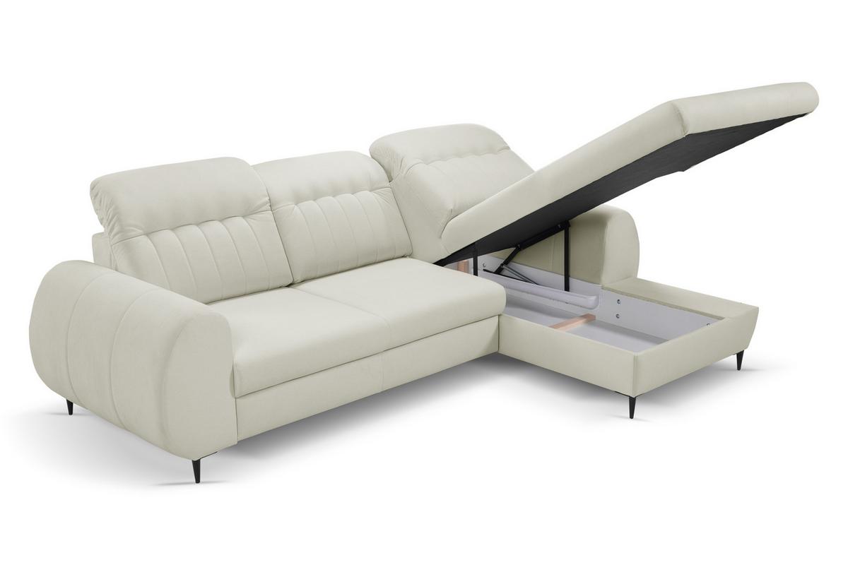 ECKSOFA PURO R-S Beige Plüsch-Stoff mit Schlaffunktion - Beige, Holz (275/166cm) - MASSENO