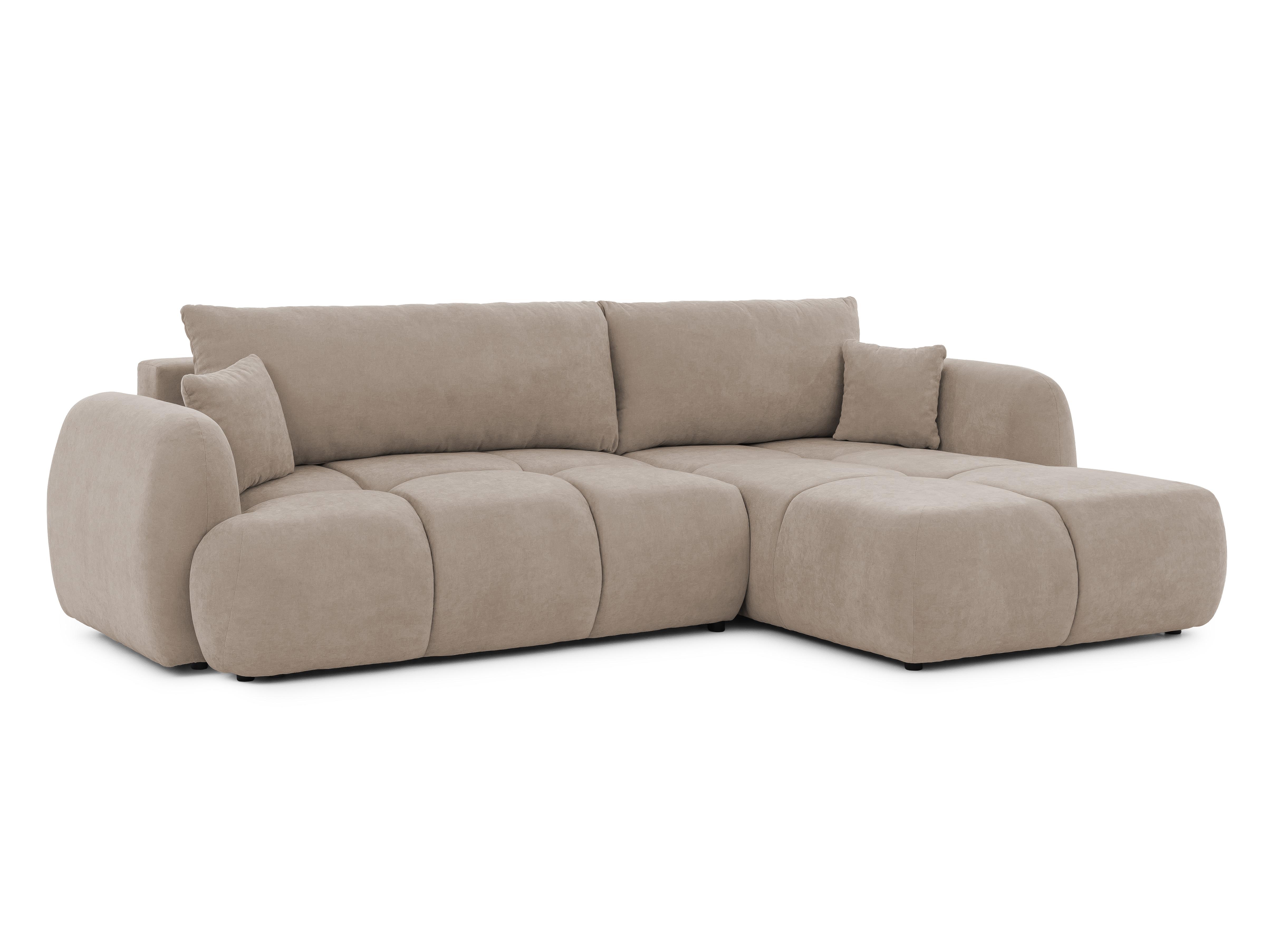 ECKSOFA Loretto aus natürlichem Greige Webstoff mit Schlaffunktion, Bettkasten und tiefen Steppungen in Bubble-Optik - Greige/Schwarz, Holz/Kunststoff (275/180cm) - S-Style