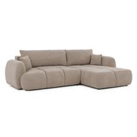 ECKSOFA Loretto aus natürlichem Greige Webstoff mit Schlaffunktion, Bettkasten und tiefen Steppungen in Bubble-Optik - Greige/Schwarz, Holz/Kunststoff (275/180cm) - S-Style
