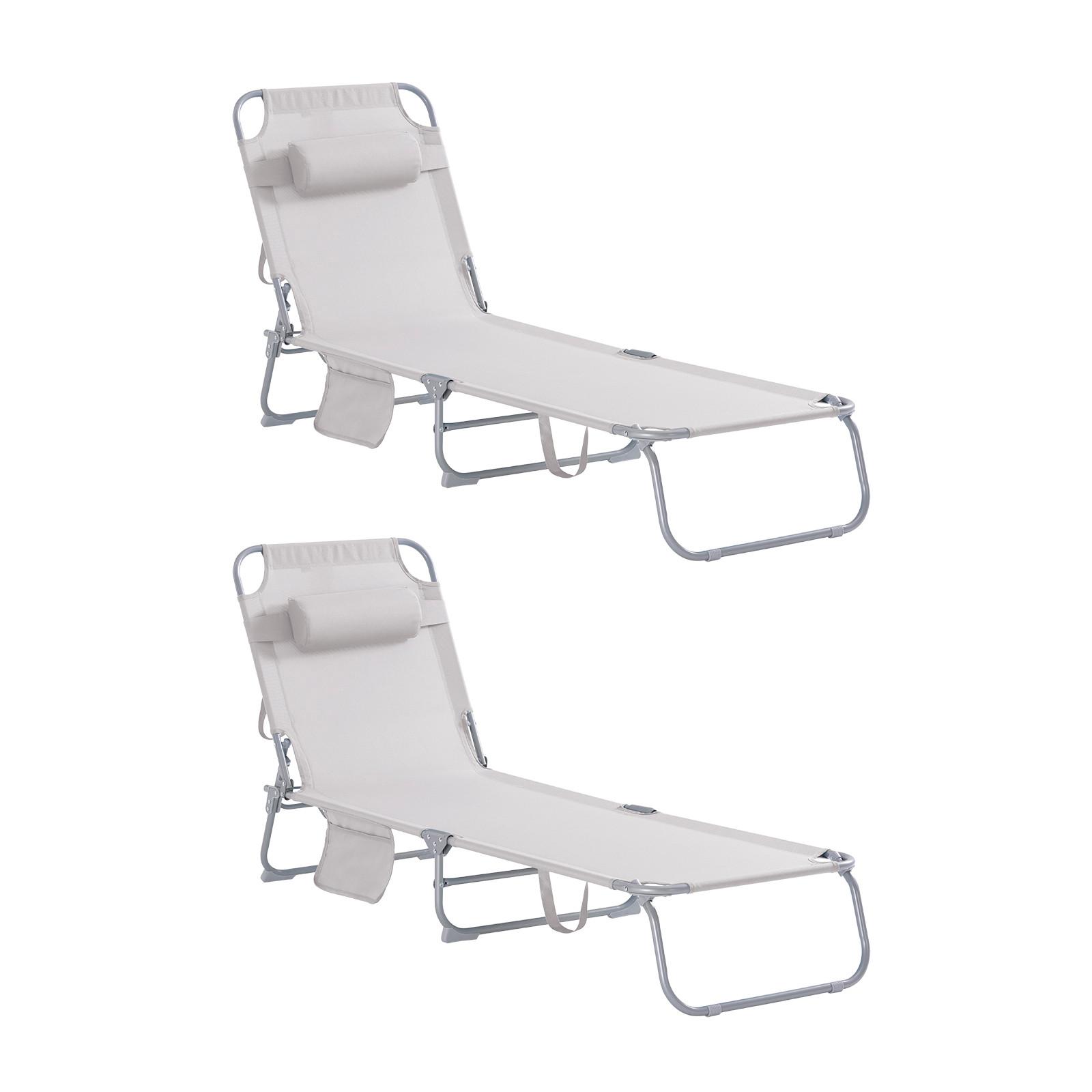 SONNENLIEGE 2er Set Beige - Beige, Textil/Metall (195/58/63cm) - SoBuy