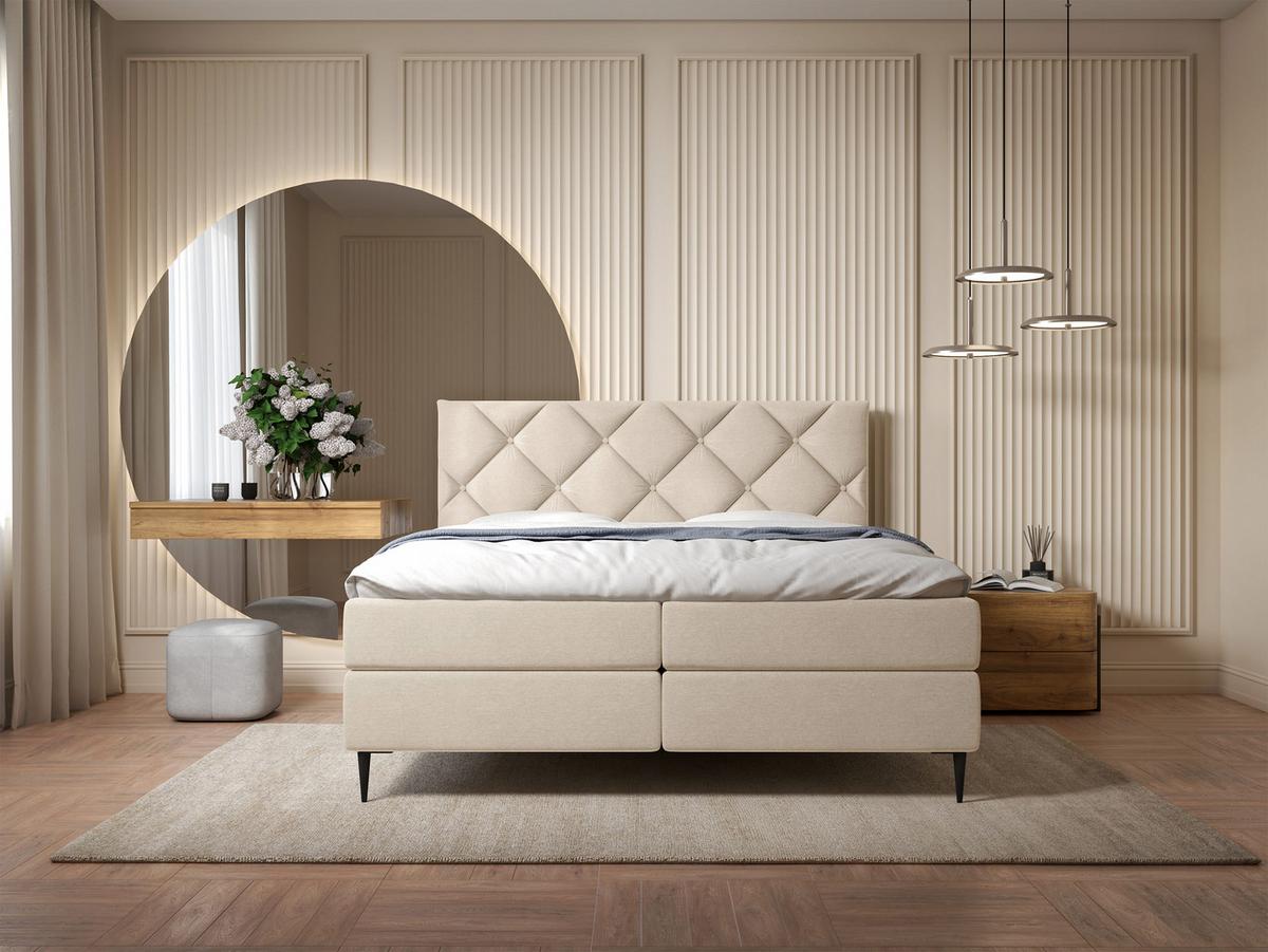 BOXBETT Letra - H3 - Chromfarben/Naturfarben, Holz/Textil (160/200cm) - MIRJAN24