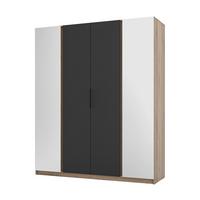 KLEIDERSCHRANK Nehir Eiche Evoke/Schwarz 200 cm - 4T Modern mit 2 Spiegeln außen - Eichefarben/Schwarz, Holzwerkstoff/Kunststoff (200/239/61.9cm) - AX Living