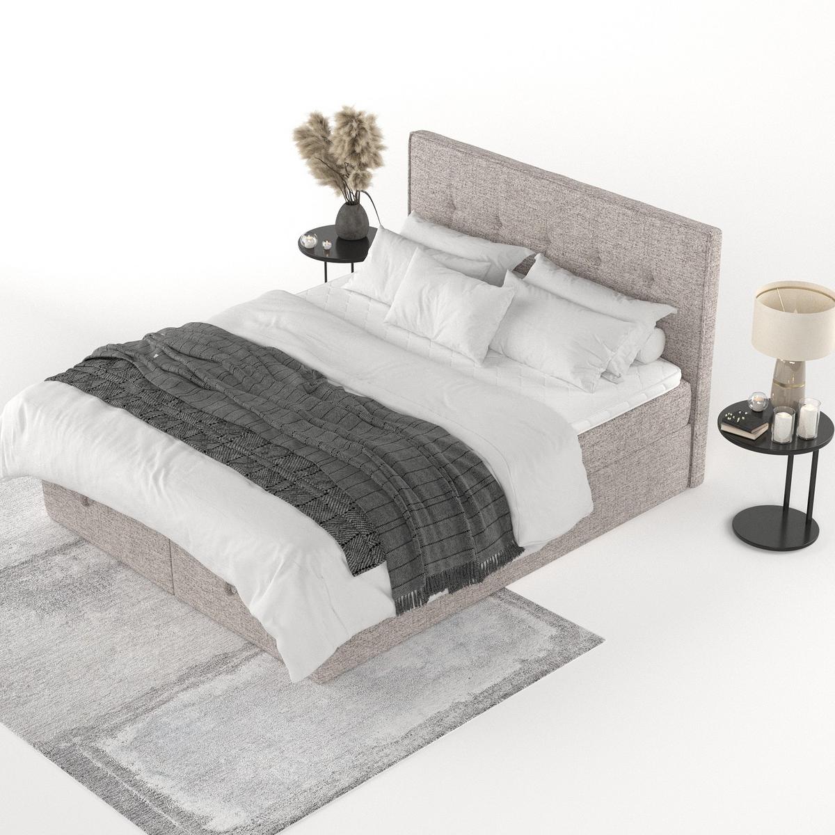 BOXBETT Tivra 160/200 cm Beige im Neve Stoff - Beige/Schwarz, Holz/Holzwerkstoff (160/200cm) - AltaBeds