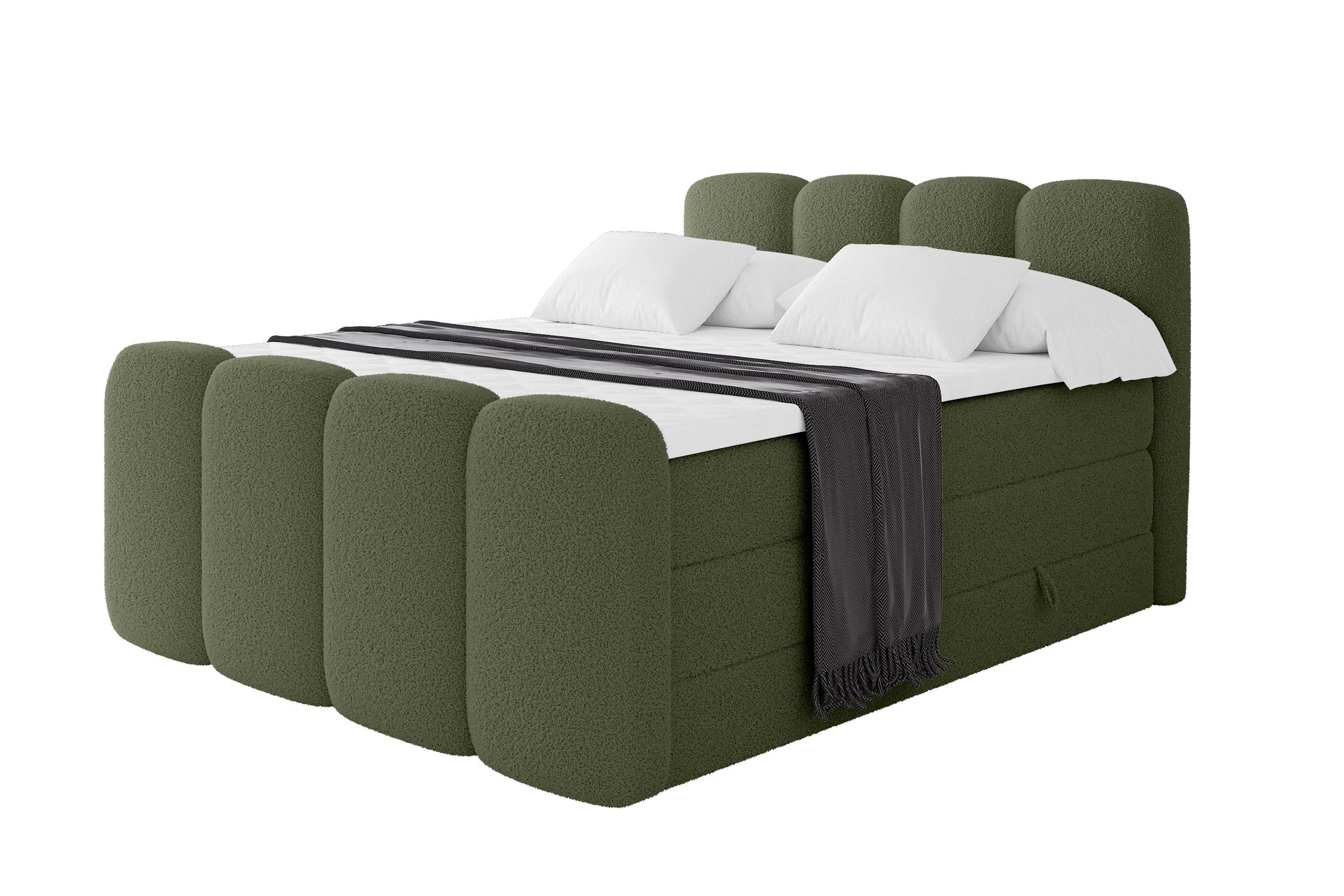 BOXSPRINGBETT mit Matratze H3/H4 - NINA-Z KING - 140x200 cm Grün - Dunkelgrün, Holzwerkstoff (140/200cm) - ALTDECOR