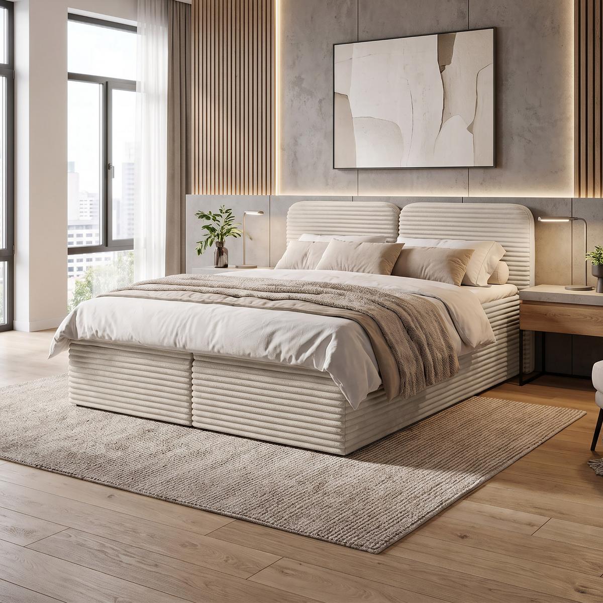 KONTINENTALBETT Lars 160x200 cm mit Topper, Bonnelmatratze, Cord-Stoff, Beige - Beige, Textil (160/200cm) - Beautysofa