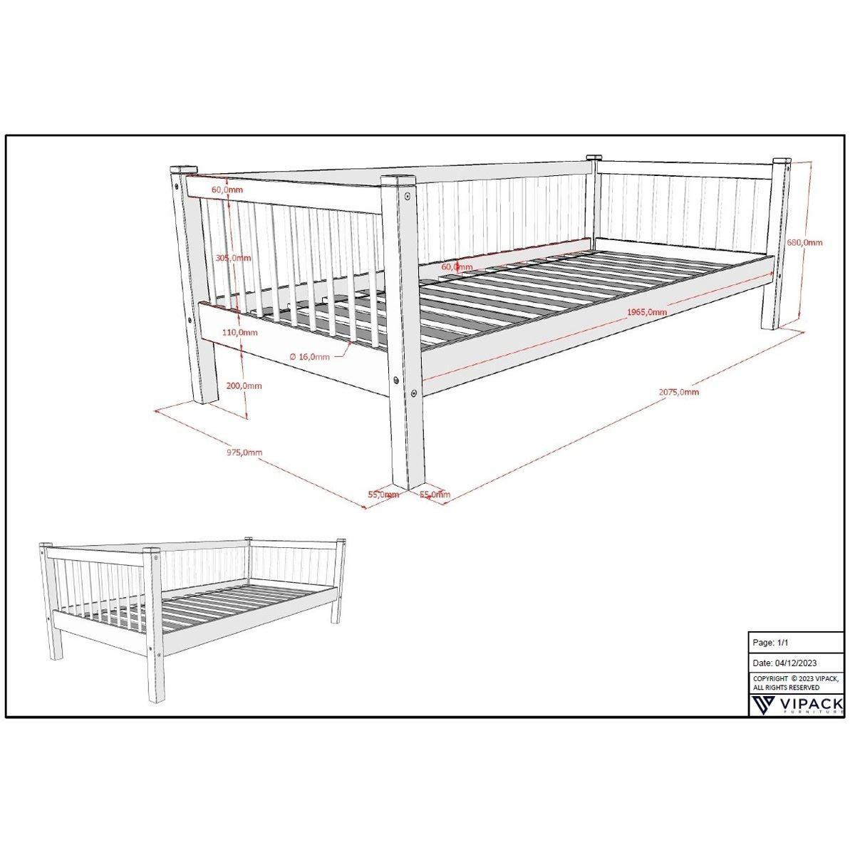 TAGESBETT Kelci 90x200 Bettschublade Rand Rausfallschutz Buche massiv - Buchefarben, Holz (90/200cm) - 58aufmkessel